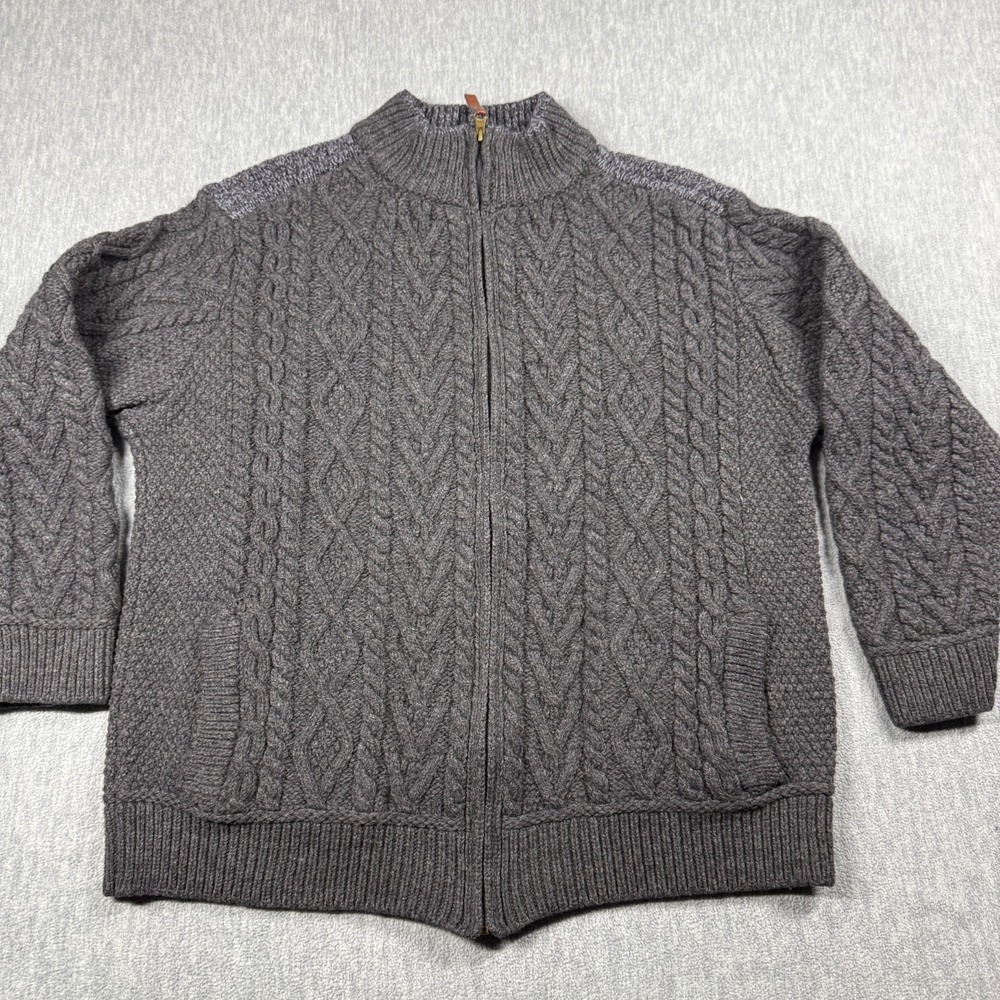 Aran Crafts Sweater Mens XL Gray Cardigan Full Zip Cable Knit Merino Wool Irelan